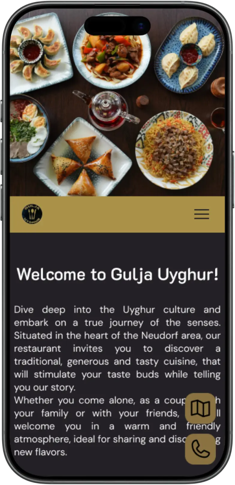 Gulja Uyghur website — mobile view